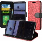 Alcatel Revvl 2 Plus (2018) Phone Case Wallet Flip Case Textured Rose Flower Design - Red