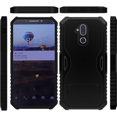 Alcatel 7 Folio Phone Case Virtual Kickstand Fused Hybrid - Black/Black