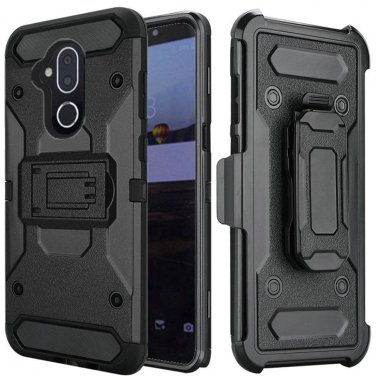 Alcatel 7 Folio Phone Case Robust Rugged Holster Clip Case - Black