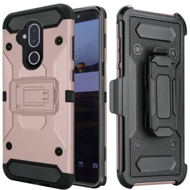 Alcatel 7 Folio Phone Case Robust Rugged Holster Clip Case - Rose Gold