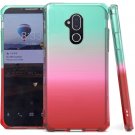 Alcatel 7 Folio Phone Case Premium Three Tone Shockproof TPU 1.8mm Thick - Teal/Pink/Red