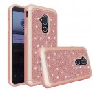 Alcatel 7 Folio Phone Case Glitter Bling Diamond Tough Hybrid - Rose Gold/Rose Gold