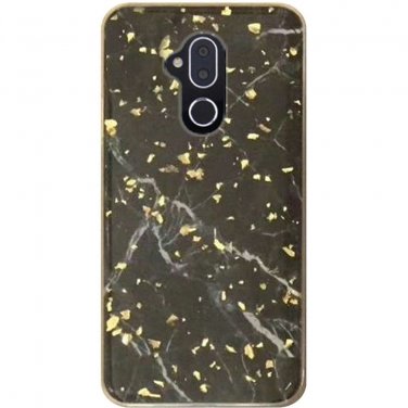 Alcatel 7 Folio Phone Case Marble Glitter Case - Black