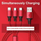 3 in 1 Charging Cable for iPhone and Android,  Charge Simultaneously 3 phones Red