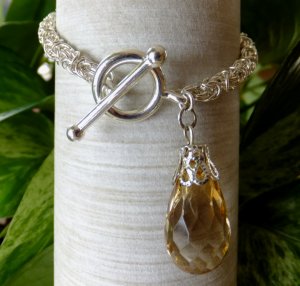 Chainmaille Byzantine Bracelet with Yellow Bead