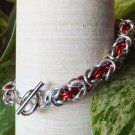 Red and Silver Byzantine Chainmaille Bracelet
