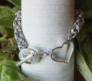 Silver Heart Byzantine Chainmaille