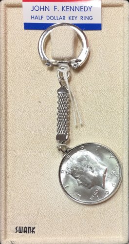 50% OFF - Key Chain 1964 John F. Kennedy Half Dollar, Key Ring by Swank Gem BU Brand - New-in-Box