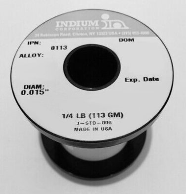 Indium Solder Spool - Sn62Pb36Ag2 - 1/4lb, 2.5-3.5% 0.015"/0.40mm - WIREFC-52395-0113, WIREOT-51861