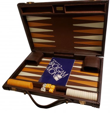 Vintage 1970 Skor-Mor Backgammon Game Set in Brown Leather Travel Case