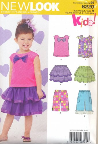 Girls Pattern Toddler 5 Sizes Top Skirt Clamdiggers New Look 6220 Summer Clothes