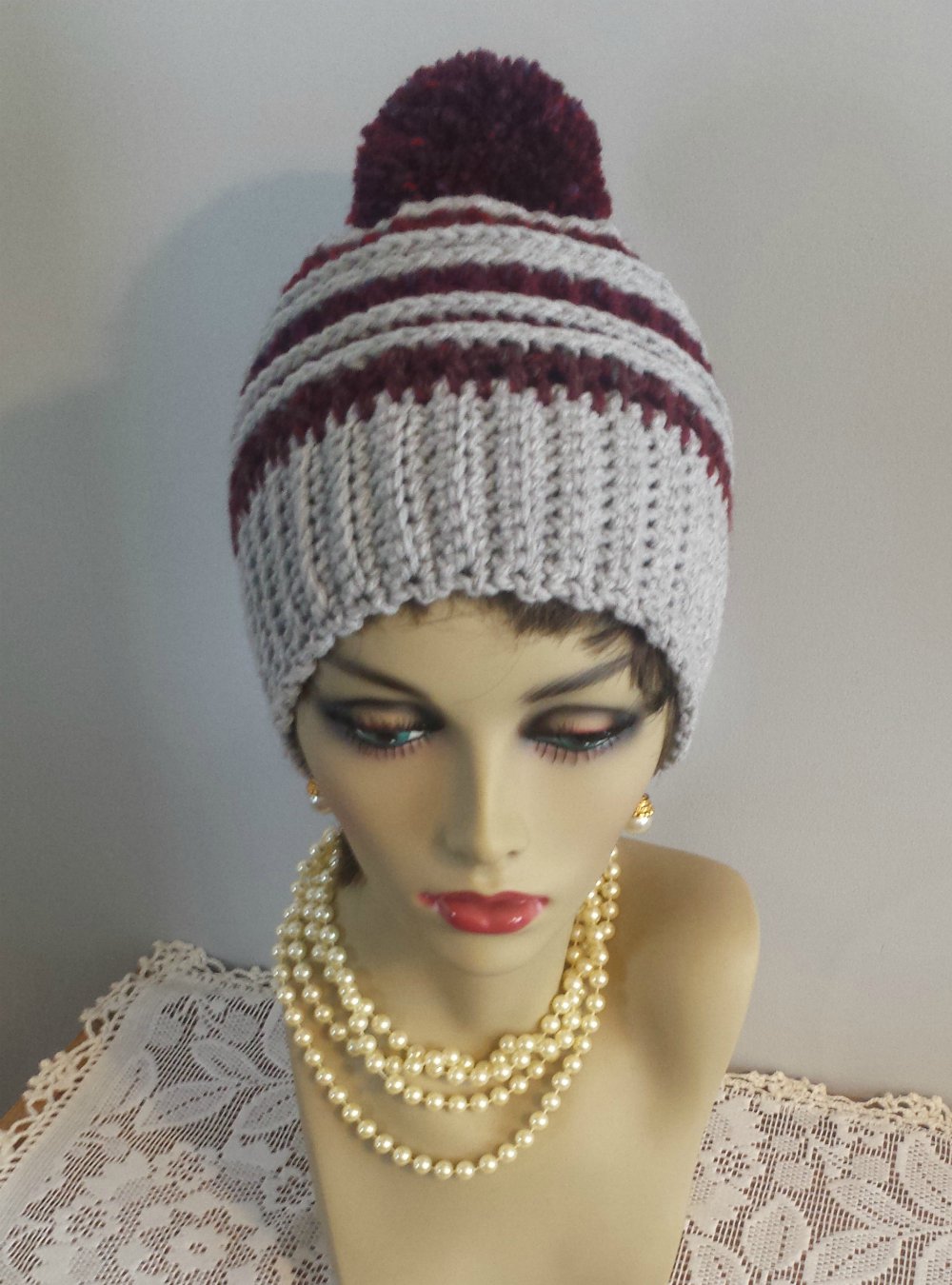 Hat Winter Hat Crocheted Handmade Winter Hat Women Pompom Textured Design