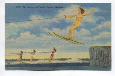Ski Jumping at Florida Cypress Gardens Postcard