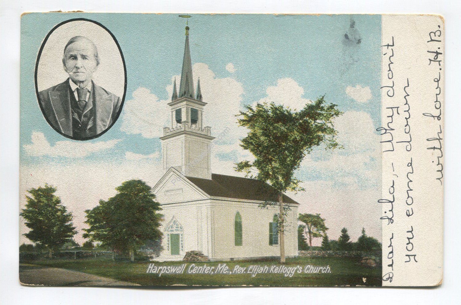 Rev Elijah Kelloggs Church Harpswell Center Maine Postcard