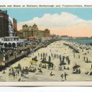 Boardwalk and Beach at Shelburn Marlborough and Traymore Hotels Atlantic City New Jersey Postcard