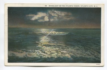 Moonlight on the Atlantic Ocean Atlantic City New Jersey Postcard