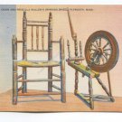 Gov Carvers Chair and Priscilla Mullens Spinning Wheel Plymouth Massachusetts Postcard
