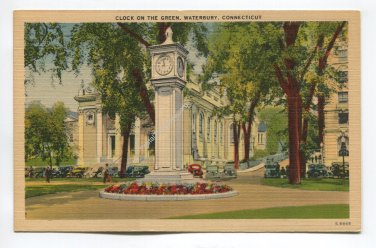 Clock on the Green Waterbury Connecticut Postcard