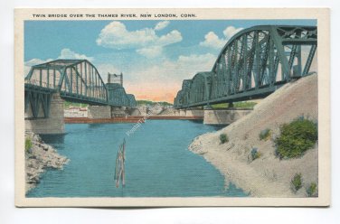Twin Bridge over the Thames River New London Connecticut Postcard