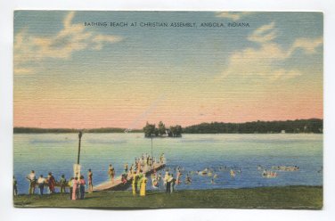 Bathing Beach at Christian Assembly Angola Indiana Postcard