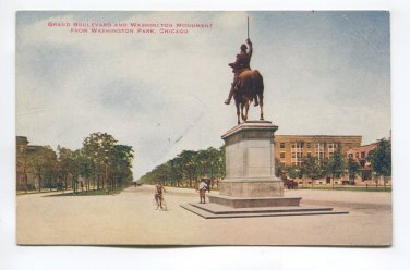 Grand Boulevard and Washington Monument from Washington Park Chicago Illinois Postcard