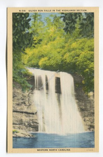 Silver Run Falls in the Highlands Section Western North Carolina Postcard
