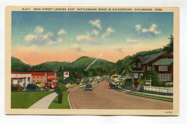 Main Street Looking East Rattlesnake Ridge in Background Gatlinburg Tennessee Postcard