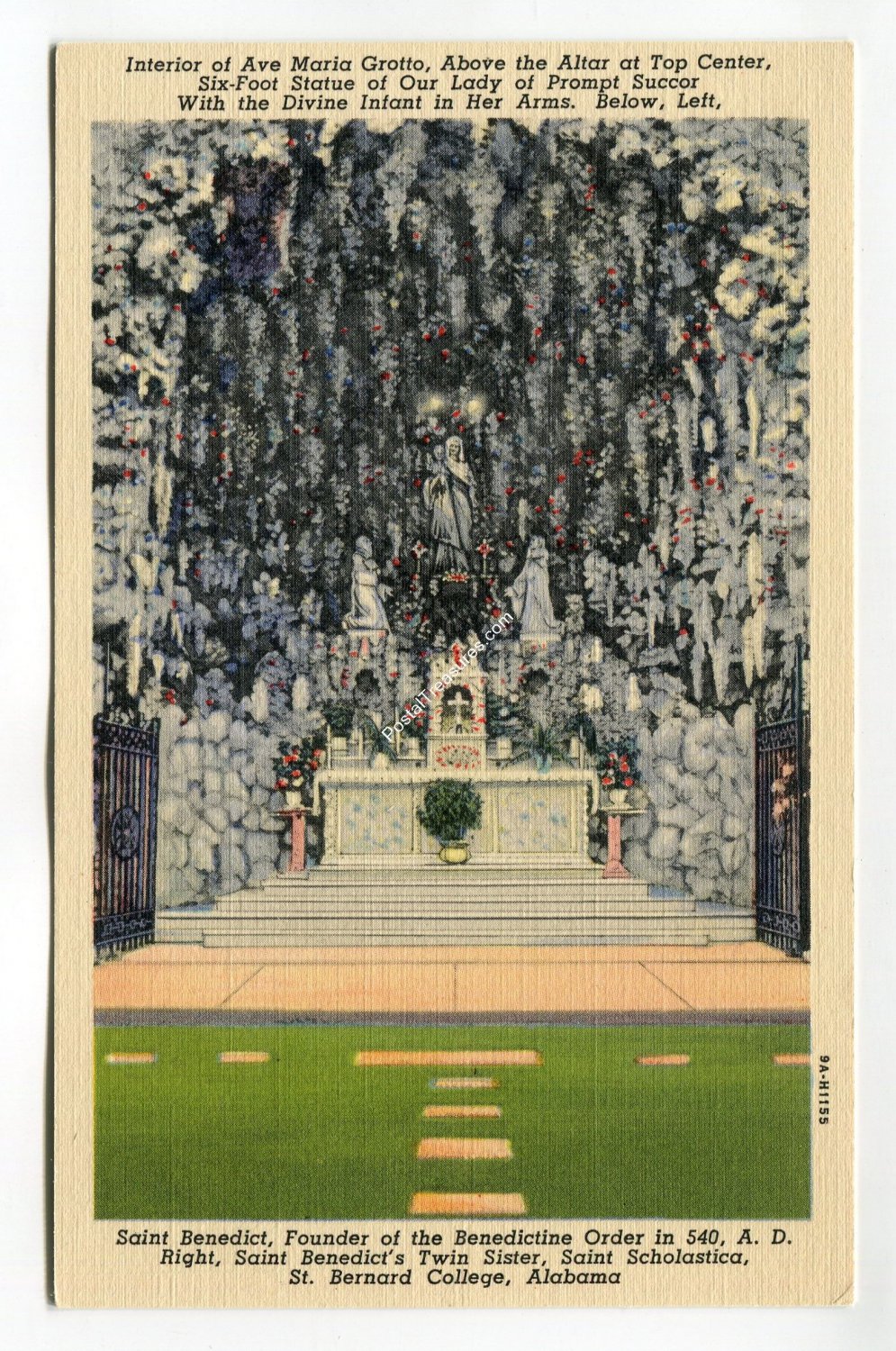 Interior of Ave Maria Grotto St Bernard College Alabama Postcard