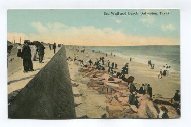 Sea Wall and Beach Galveston Texas Postcard