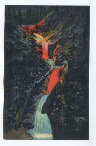 Seven Falls South Cheyenne Canon Illuminated at Night Colrado Springs Colorado Postcard