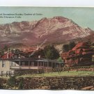 Balanced and Steamboat Rocks Garden of Gods Pikes Peak in Distance Colorado Postcard