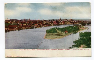 View St Paul Minnesota from West Side Showing Harriet Island Postcard