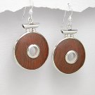Sterling silver and medium brown wood drop earring 925e-71-807-257