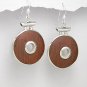 Sterling silver and medium brown wood drop earring 925e-71-807-257