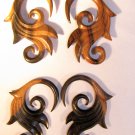Organic Tiger EBONY flower plug spiral ear gauge  2g or 0g
