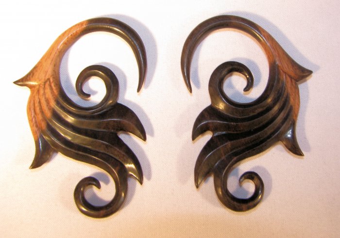 Organic Tiger EBONY flower plug spiral ear gauge 2g or 0g