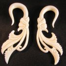 Windswept organic water buffalo bone ear hanging ear gauges, 2g or  4g spiral plugs