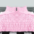 1000TC WATERFALL SOLID RUFFLED PINK 3PCs DUVET COVER SET FULL/QUEEN 100% EGYPTIAN COTTON