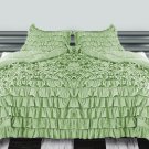 1000TC WATERFALL SOLID RUFFLED SAGE 3PCs DUVET COVER SET FULL/QUEEN 100% EGYPTIAN COTTON