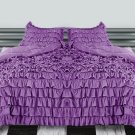 1000TC WATERFALL SOLID RUFFLED PURPLE 3PCs DUVET COVER SET FULL/QUEEN 100% EGYPTIAN COTTON