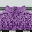 1000TC WATERFALL SOLID RUFFLED PURPLE 3PCs DUVET COVER SET FULL/QUEEN 100% EGYPTIAN COTTON