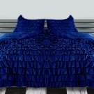 1000TC WATERFALL SOLID RUFFLED EGYPTIAN BLUE 3PCs DUVET COVER SET FULL/QUEEN 100% EGYPTIAN COTTON