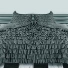 1000TC WATERFALL SOLID RUFFLED ELEPHANT GREY 3PCs DUVET COVER SET FULL/QUEEN 100% EGYPTIAN COTTON