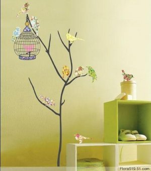 Color Birds Cages Wall Stickers PS-58073