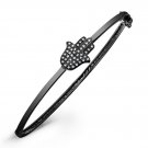 Black Sterling Silver Diamond Hamsa Bangle