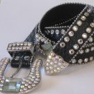 Black Leather Belt w/ Rhinestones & SWAROVSKI CRYSTALS