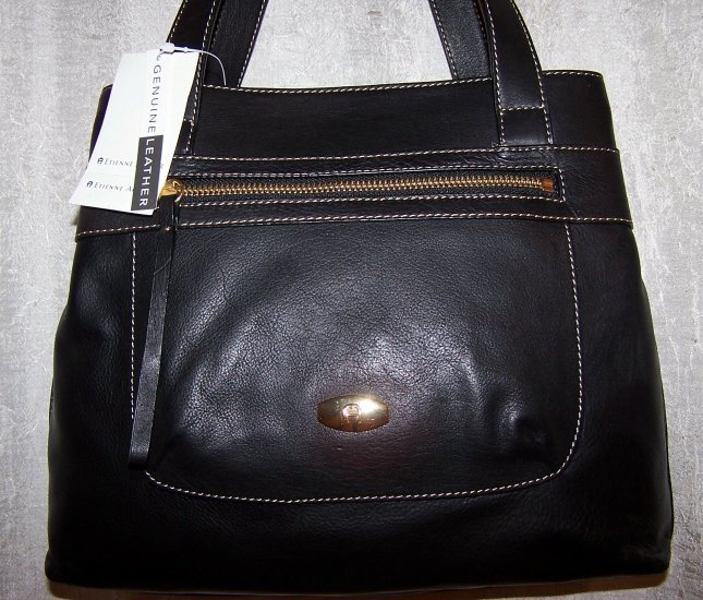 Etienne Aigner Safari Collection Black Leather Shopper Style Handbag