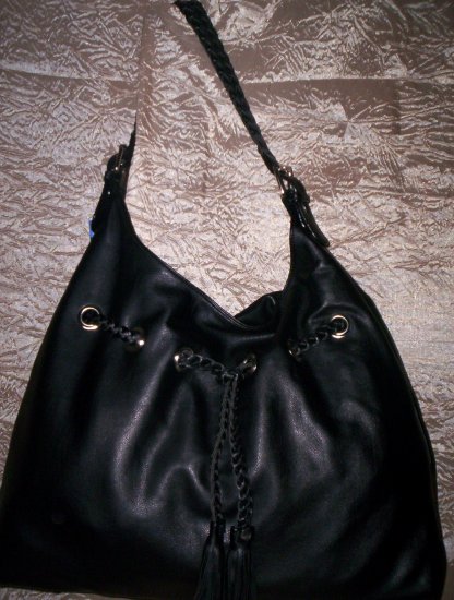 Melie Bianco Braided Drawstring Hobo Shoulder Bag in Black