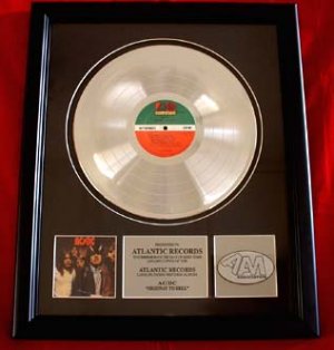 AC/DC PLATINUM RECORD AWARD "HIGHWAY TO HELL"