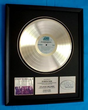 FOREIGNER PLATINUM RECORD AWARD "DOUBLE VISION"